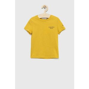 Detské bavlnené tričko Calvin Klein Jeans žltá farba, s potlačou vyobraziť