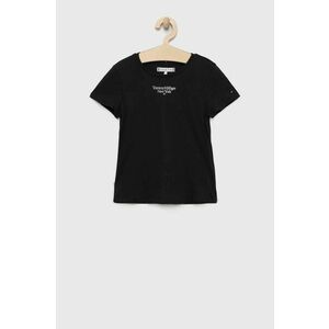 Detské bavlnené tričko Tommy Hilfiger čierna farba, vyobraziť