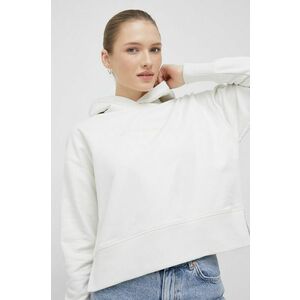 Bavlnená mikina Calvin Klein Jeans dámska, béžová farba, s kapucňou, jednofarebná vyobraziť