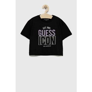 Bavlnené tričko Guess čierna farba, vyobraziť