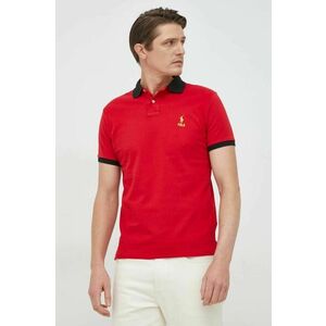 Bavlnené polo tričko Polo Ralph Lauren červená farba, jednofarebné vyobraziť