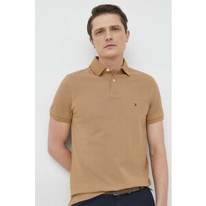 Polo tričko Tommy Hilfiger pánske, hnedá farba, jednofarebné vyobraziť