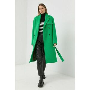 Vlnený kabát Samsoe Samsoe Milena zelená farba, prechodný, dvojradový vyobraziť