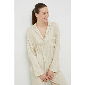Pyžamová košeľa Abercrombie & Fitch dámska, béžová farba, saténová vyobraziť