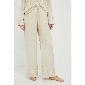 Pyžamové nohavice Abercrombie & Fitch dámske, béžová farba, saténová vyobraziť