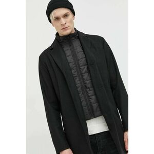 Kabát s prímesou vlny Jack & Jones čierna farba, prechodný, vyobraziť