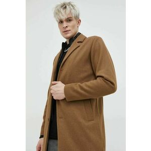 Kabát s prímesou vlny Jack & Jones hnedá farba, prechodný, vyobraziť