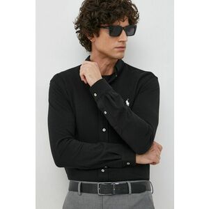 Bavlnená košeľa Polo Ralph Lauren pánska, čierna farba, regular, s golierom button-down vyobraziť