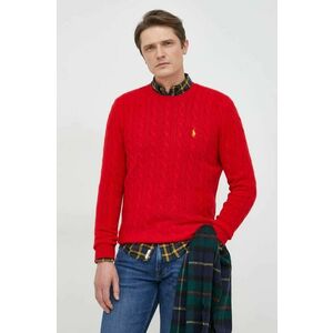 Vlnený sveter Polo Ralph Lauren pánsky, červená farba, tenký, vyobraziť