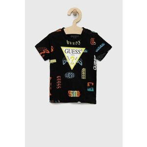 Detské bavlnené tričko Guess čierna farba, s potlačou vyobraziť