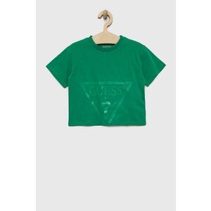 Detské bavlnené tričko Guess zelená farba, vyobraziť