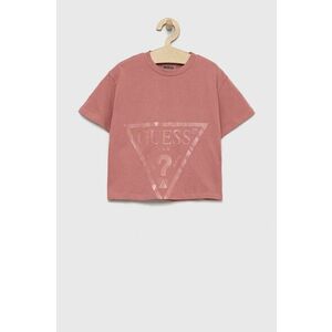 Detské bavlnené tričko Guess ružová farba, vyobraziť