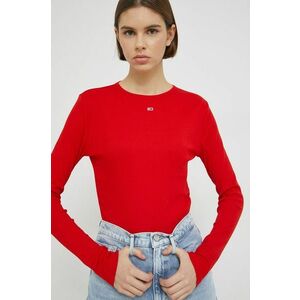 tričko s dlhým rukávom Tommy Jeans dámsky, červená farba vyobraziť