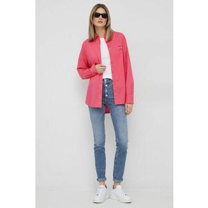 Bavlnená košeľa Calvin Klein Jeans dámska, ružová farba, voľný strih, s klasickým golierom vyobraziť
