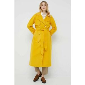 vlnený kabát Tommy Hilfiger , žltá farba, prechodný, dvojradový vyobraziť