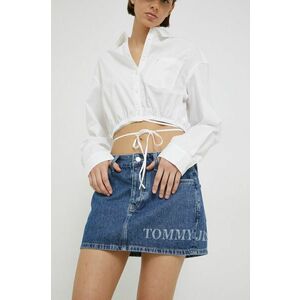 rifľová sukňa Tommy Jeans tmavomodrá farba, mini, rovný strih vyobraziť