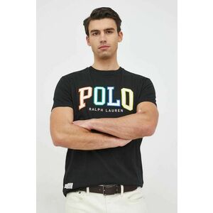 Bavlnené tričko Polo Ralph Lauren čierna farba, s nášivkou vyobraziť