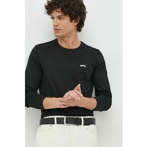 Bavlnené tričko s dlhým rukávom BOSS boss athleisure čierna farba, melanžové vyobraziť