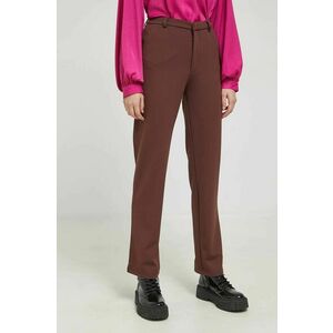 Nohavice JDY geggo dámske, hnedá farba, rovné, stredne vysoký pás vyobraziť