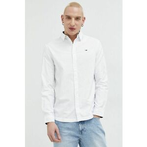 Bavlnená košeľa Tommy Jeans pánska, biela farba, regular, s klasickým golierom vyobraziť