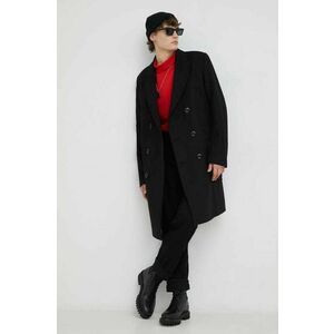 Vlnený kabát G-Star Raw čierna farba, prechodný, dvojradový vyobraziť