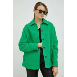 Vlnená bunda Samsoe Samsoe zelená farba, prechodná vyobraziť