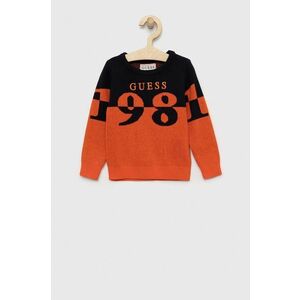 Detský bavlnený sveter Guess oranžová farba vyobraziť