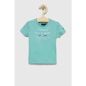 Detské bavlnené tričko Tommy Hilfiger tyrkysová farba, s potlačou vyobraziť