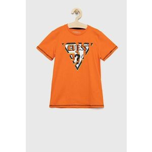 Detské bavlnené tričko Guess oranžová farba, s potlačou vyobraziť