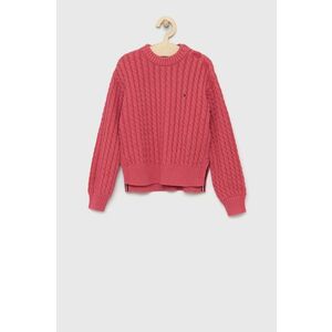 Detský bavlnený sveter Tommy Hilfiger ružová farba, teplý vyobraziť