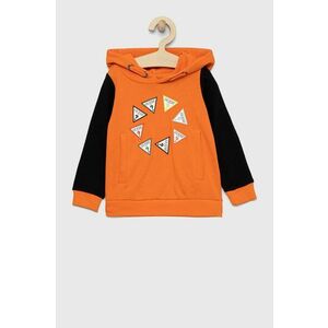 Detská bavlnená mikina Guess oranžová farba, s kapucňou, s potlačou vyobraziť