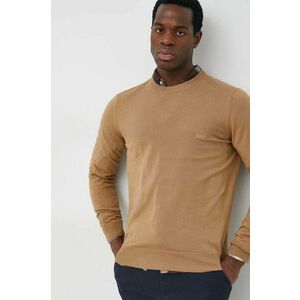 Bavlnený sveter BOSS pánsky, béžová farba, tenký vyobraziť