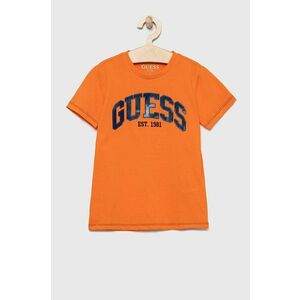 Detské tričko Guess oranžová farba, melanžový vyobraziť