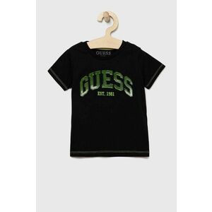 Detské bavlnené tričko Guess čierna farba, vzorovaný vyobraziť