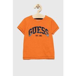 Detské bavlnené tričko Guess oranžová farba, vzorovaný vyobraziť