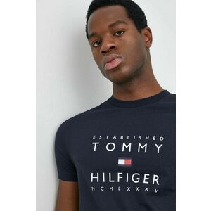 Bavlnené tričko Tommy Hilfiger tmavomodrá farba, s potlačou vyobraziť