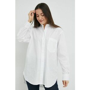 Bavlnená košeľa Tommy Hilfiger dámska, biela farba, voľný strih, s klasickým golierom vyobraziť