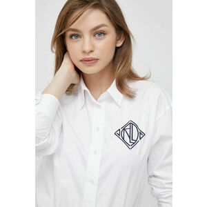 Bavlnená košeľa Lauren Ralph Lauren dámska, biela farba, voľný strih, s klasickým golierom vyobraziť