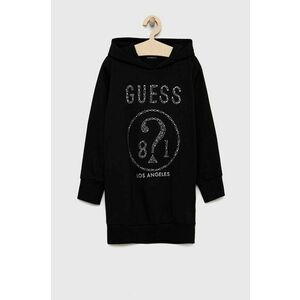 Dievčenské bavlnené šaty Guess čierna farba, midi, rovný strih vyobraziť