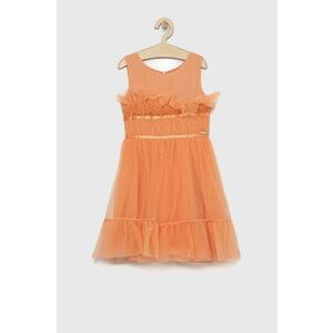 Dievčenské šaty Guess oranžová farba, mini, áčkový strih vyobraziť