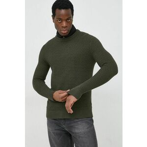 Bavlnený sveter Selected Homme pánsky, zelená farba vyobraziť