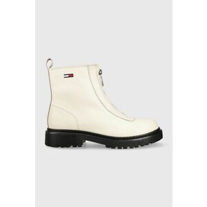 Kožené členkové topánky Tommy Jeans Tommy Jeans Zip Boot dámske, biela farba, na platforme vyobraziť