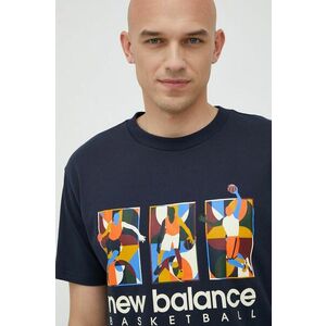 Bavlnené tričko New Balance tmavomodrá farba, s potlačou vyobraziť