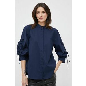 Košeľa Lauren Ralph Lauren dámska, tmavomodrá farba, regular, so stojačikom vyobraziť
