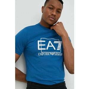 Bavlnené tričko EA7 Emporio Armani tmavomodrá farba, s potlačou vyobraziť