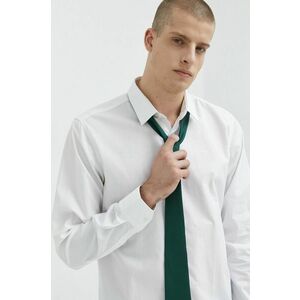 Bavlnená košeľa HUGO pánska, biela farba, slim, s klasickým golierom vyobraziť