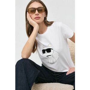 Bavlnené tričko Karl Lagerfeld biela farba vyobraziť