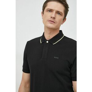 Bavlnené polo tričko BOSS čierna farba, jednofarebné vyobraziť
