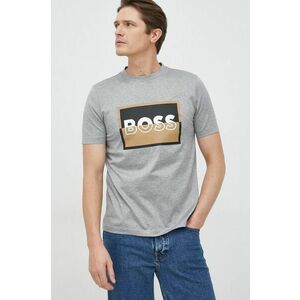 Bavlnené tričko BOSS šedá farba, s potlačou vyobraziť