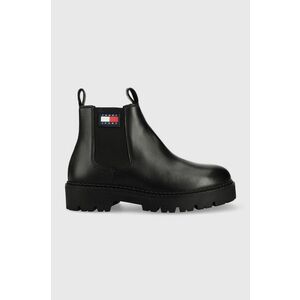 Kožené topánky chelsea Tommy Jeans Heritage Branding Chelsea Boot pánske, čierna farba vyobraziť